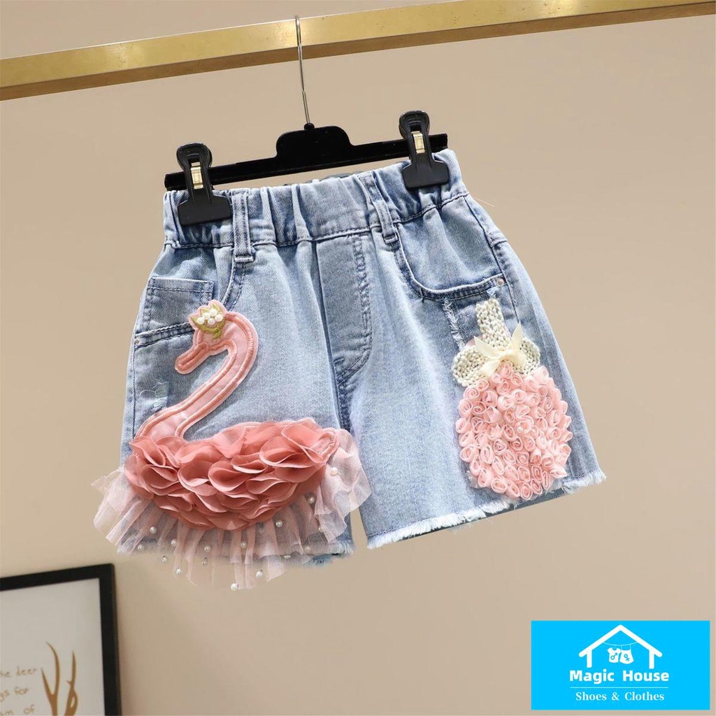 Quần Short Denim Mỏng Lưng Cao Dáng Rộng Thời Trang Mùa Hè 2022 Phong Cách Hàn Quốc Cho Bé Gái