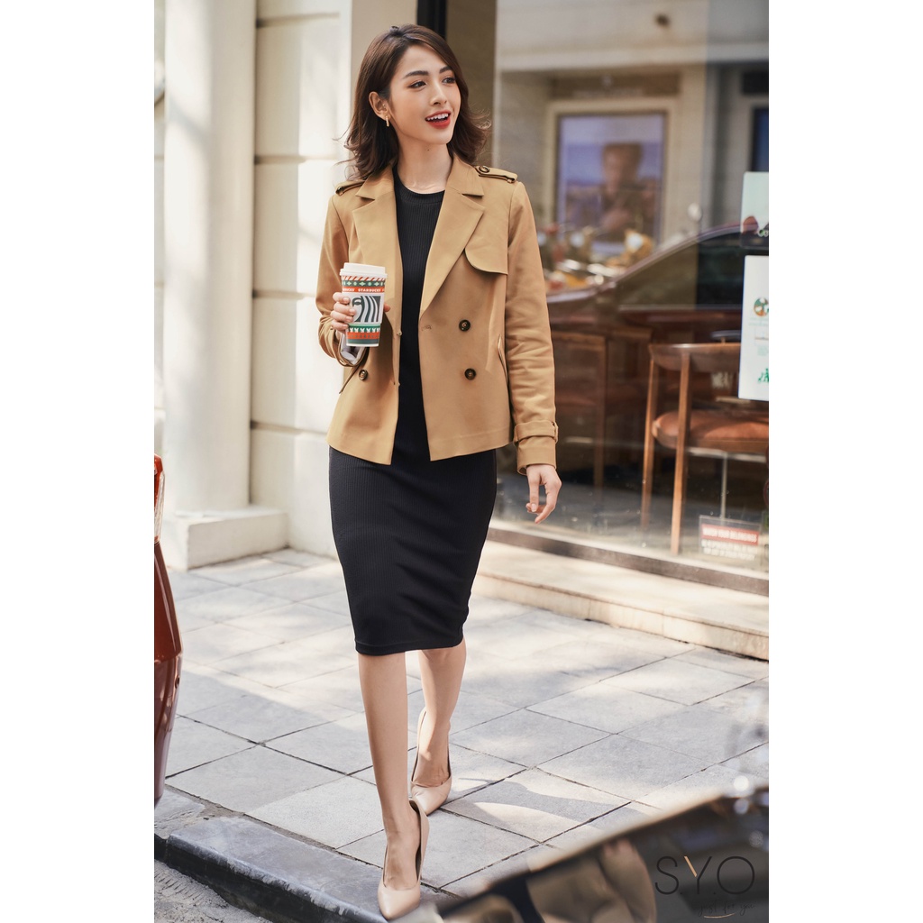 Áo Trench Coat Kaki Ngắn Dáng Suông SYO A6820027