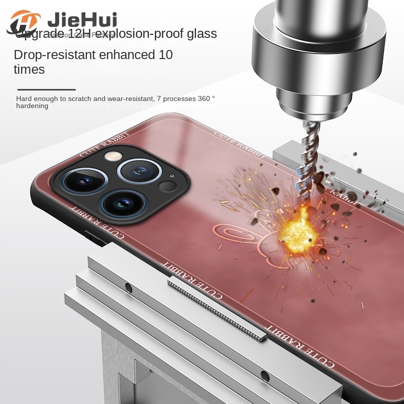 Ốp Điện Thoại Mặt Kính Hình Thỏ Cho iPhone 14 13 12 11 Pro Max X XS XR 8 7 6 Plus