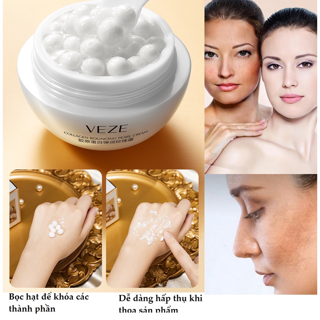 Kem Ngọc Trai, Kem Pha lê Dưỡng Ẩm, Trắng Da Collagen Thủy Phân Veze Giúp Da Trắng Sáng Và Cấp Nước Từ Sâu Bên Trong