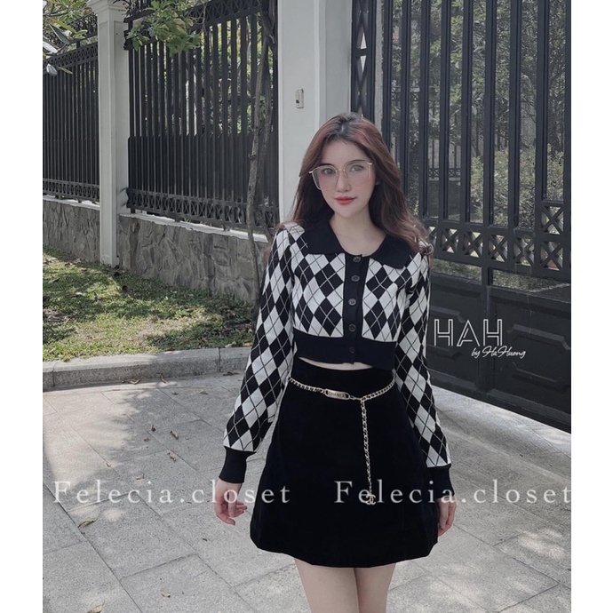 Áo Len Cổ Polo Hoạ Tiết Kẻ Thoi Hàng Quảng Châu Cao Cấp, Áo Len Crotop