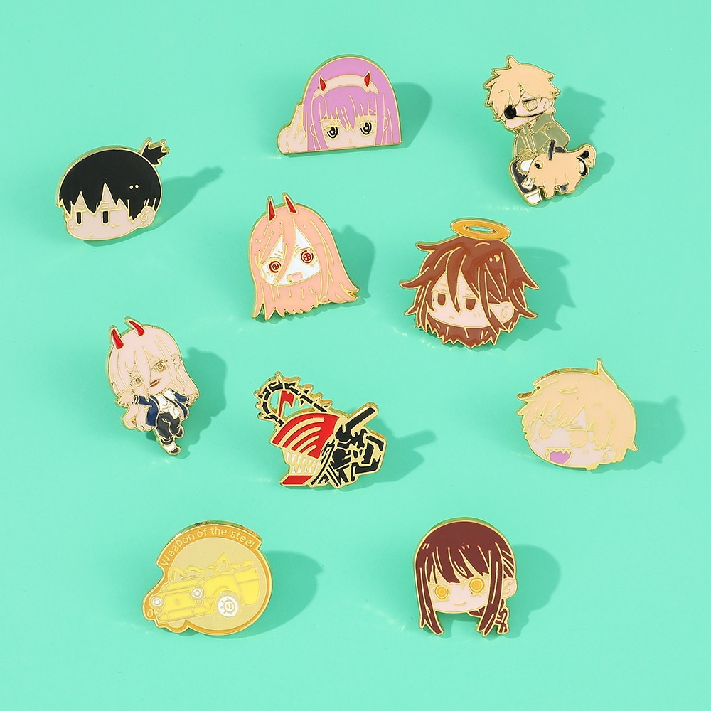 Huy Hiệu Cài Áo Kim Loại Hình Nhân Vật Phim Saw Man Pochita Denji Power Makima