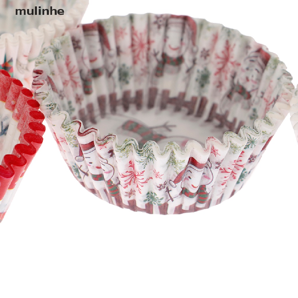 Set 100 Khay Đựng Bánh Cupcake / Muffin Họa Tiết Giáng Sinh Dễ Thương