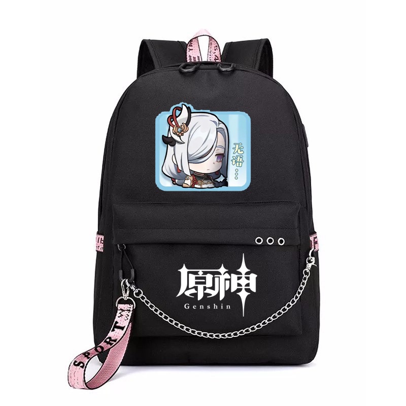 Balo thông minh đen in hình GENSHIN IMPACT ver CHỮ NHẬT CHIBI game anime chibi dễ thương cặp sách đi học