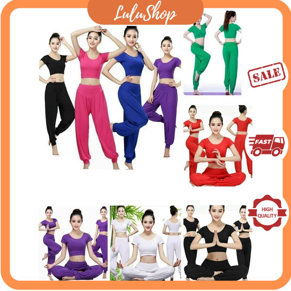 Bộ tập Alibaba, bộ tập gym yoga aerobic nữ vải cotton mềm Quảng châu cao cấp có kèm mút ngực Lulushop