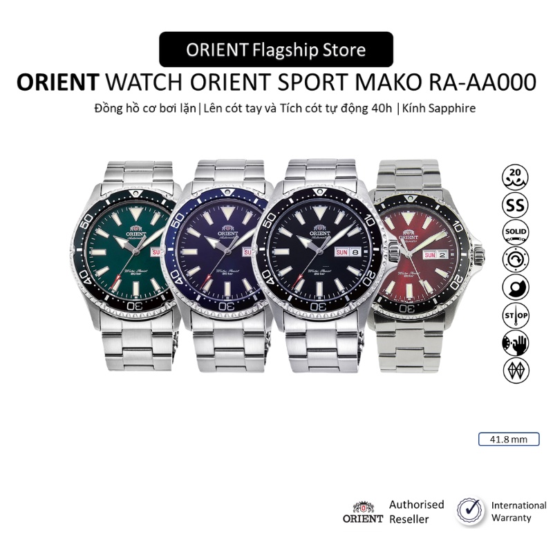 Đồng hồ nam Orient Watch Sport Mako RA-AA000 máy cơ automatic mặt kính sapphire chống xước dây thép thể thao bơi lặn