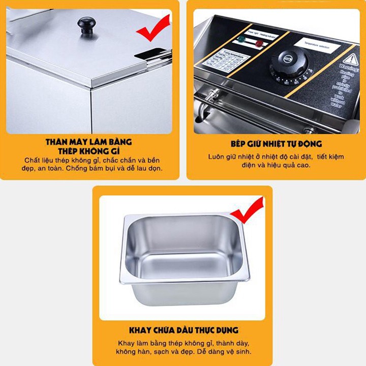 Bếp chiên nhúng điện đơn 6L siêu bền Nồi chiên nhúng điện đơn, chiên gà, khoai tây, các loại thực phẩm