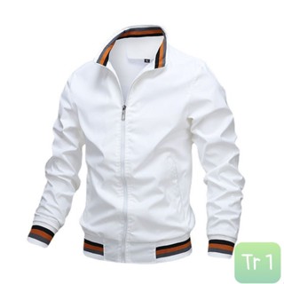 Mã Số AKDTRANG1 Áo Gió Nam chất liêu dù gió 2 lớp cao cấp chuẩn from chuẩn hình đủ size trắng trơn có cổ phối sọc cổ