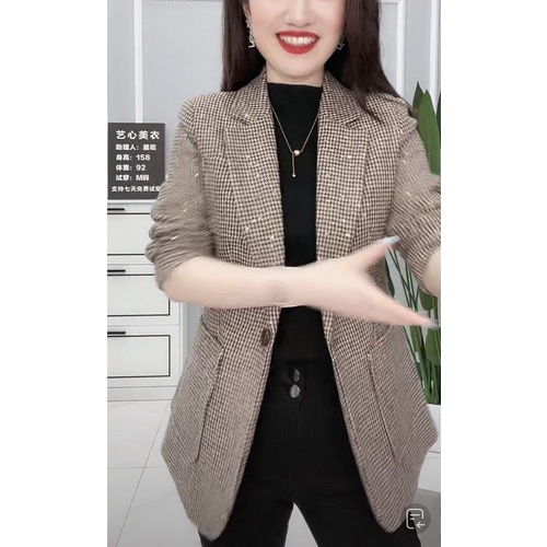 Áo Khoác Vest Đính Kim Sa Phong Cách Hàn Quốc Thời Trang Thu Đông 2023 Cho Nữ