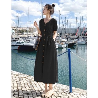 Đầm váy freesize cổ V form dài 2 màu