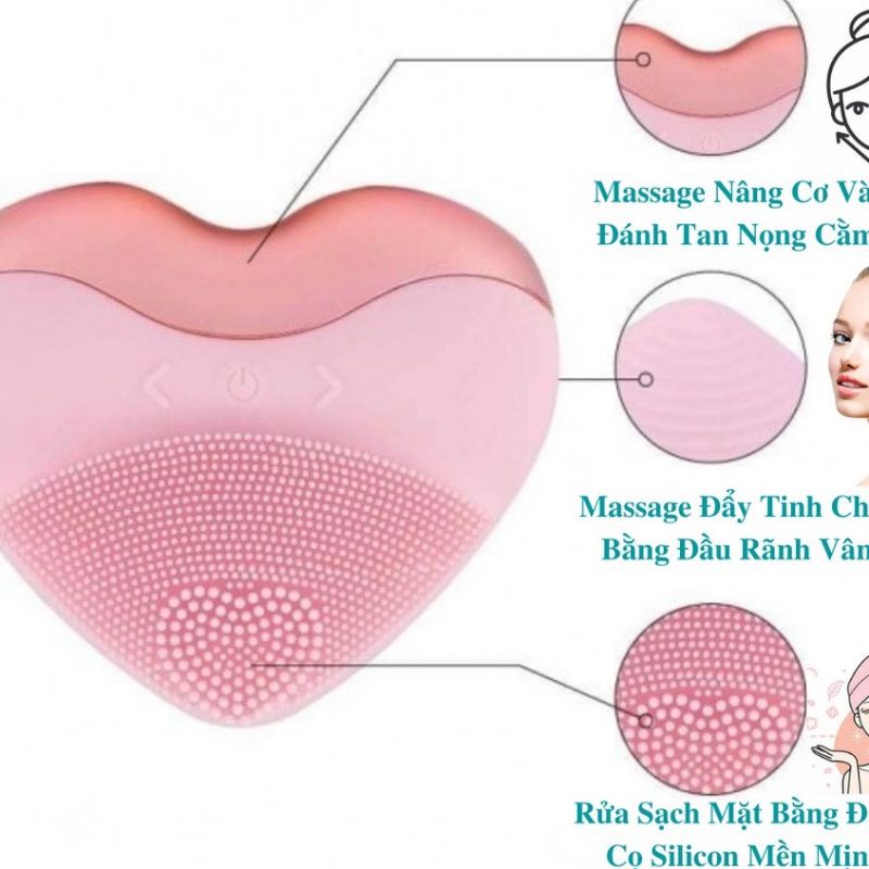 Máy rửa mặt cho nữ, chất liệu silicon, hình trái tim dễ thương