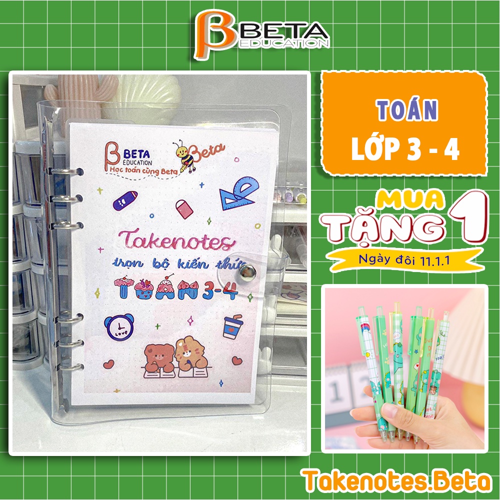 Sổ takenote toán lớp 3 tổng hợp kiến thức trang trí sticker dễ thương 2 loại sổ lò xo kép Beta và sổ còng sắt Binder