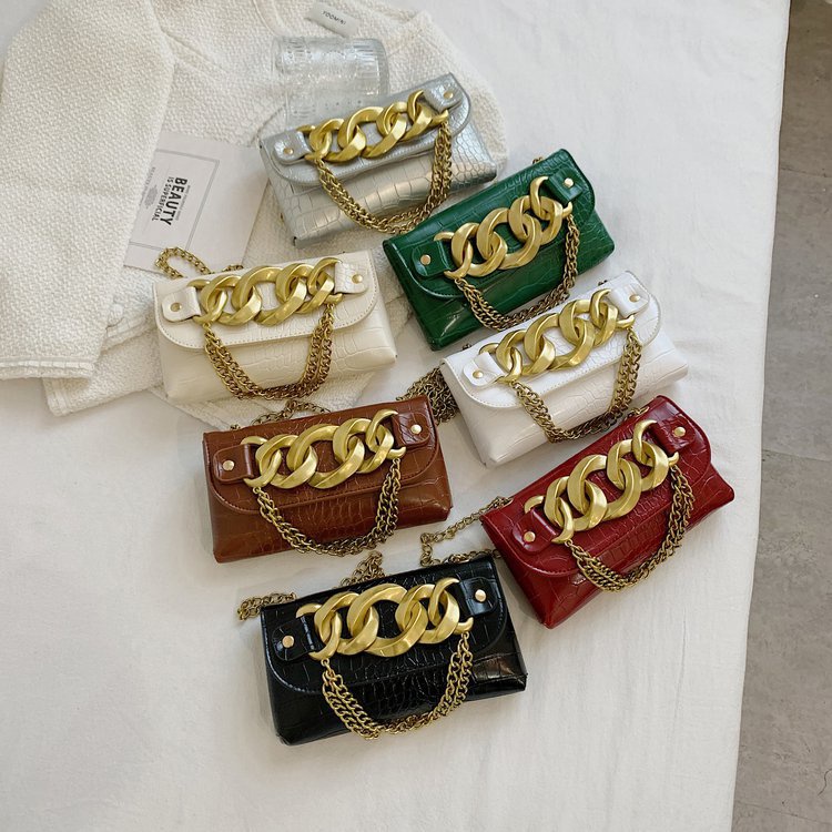 Túi Đeo Chéo mini Hình Vuông Vân Da Cá Sấu Phối Dây Xích Thời Trang Cho Nữ