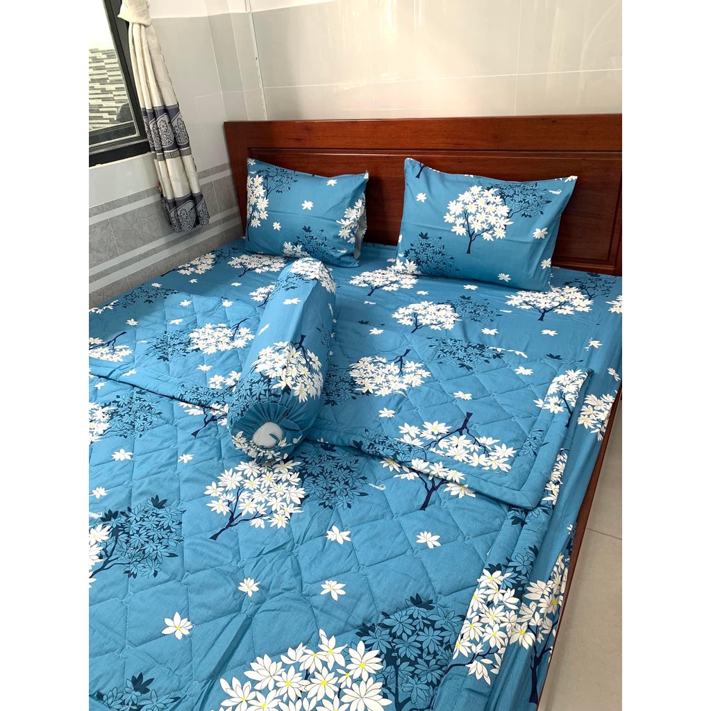 Drap Thắng Lợi, ga trãi giường (4 món) cotton 100% in logo thoáng mát HOA CHÙM LÝ