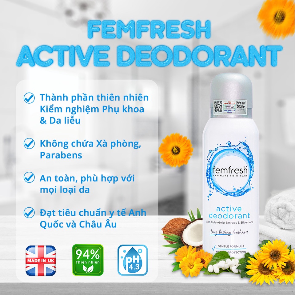 Xịt Thơm Mát Vùng Kín Cao Cấp Femfresh 125ml