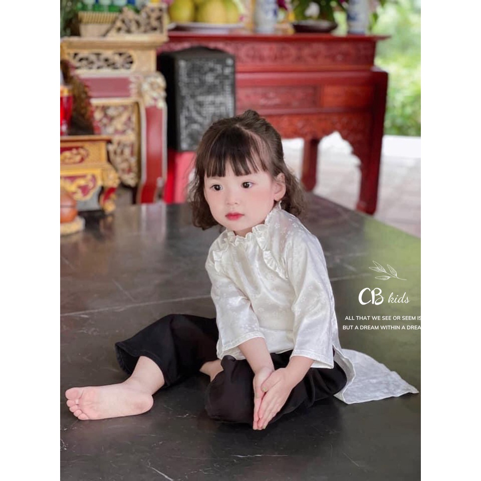 Áo dài bé gái,Áo dài cách tân mặc tết hoa nhí cho bé gái