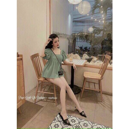 Sét bộ đùi nữ from babydoll,bộ tiểu thư cổ vuông tay phồng dễ thương,4 màu hottren