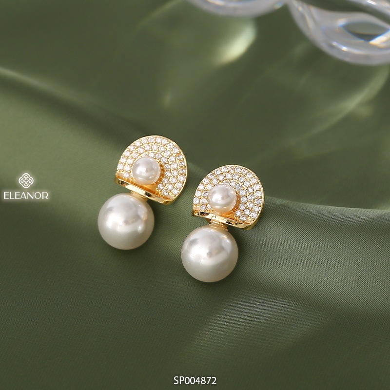 Bông tai nữ chuôi bạc 925 Eleanor Accessories ngọc trai nhân tạo đính đá vòng tròn phụ kiện trang sức 4872