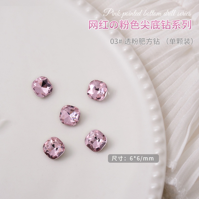 Set 10 viên đá pha lê K9, đá khối màu hồng nhạt, nhiều hình dạng trang trí móng tay nghệ thuật