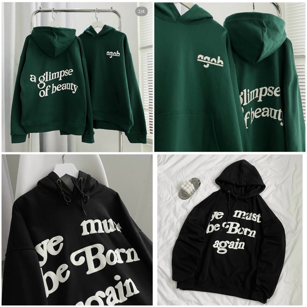 Áo Hoodie In Chữ YE MUST BE BORN AGAIN - AGOB Nam Nữ Cặp Đôi - Khoác Nỉ Nam Nữ Có Nón Mũ Thu Đông