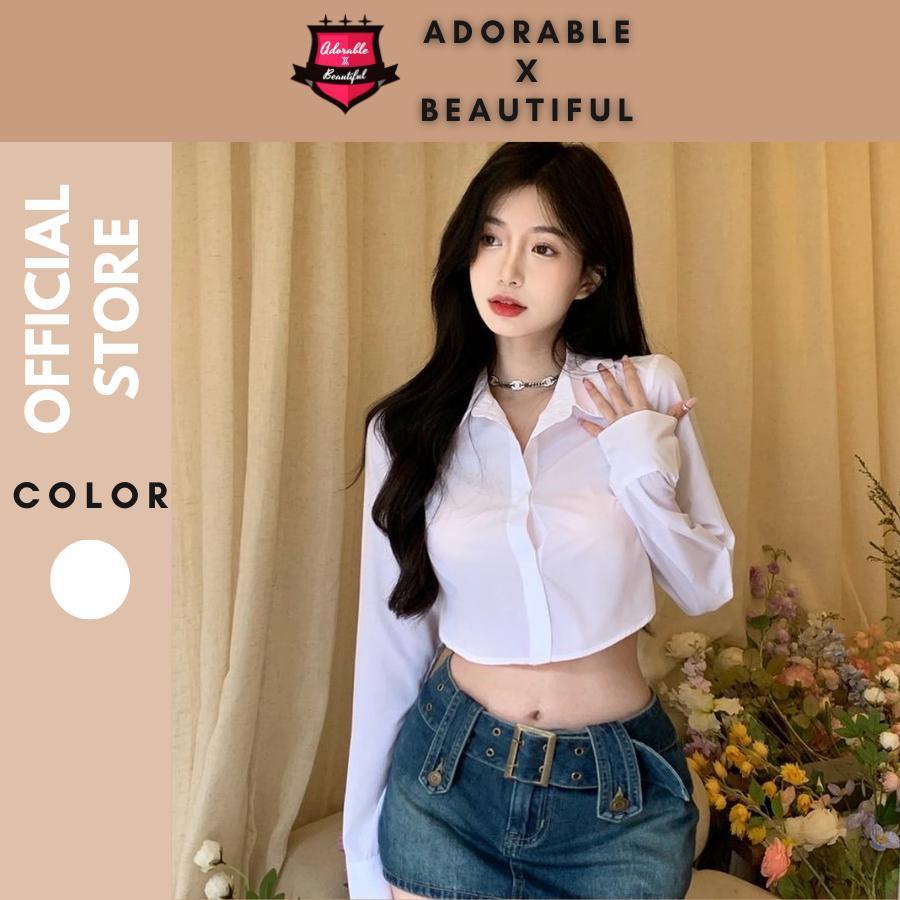 Áo Sơ Mi Trắng Form Crop Cột Dây, Áo Sơ Mi Tay Dài Ulzzang Hot Trend Lững Sexy [AdorablexBeautiful]