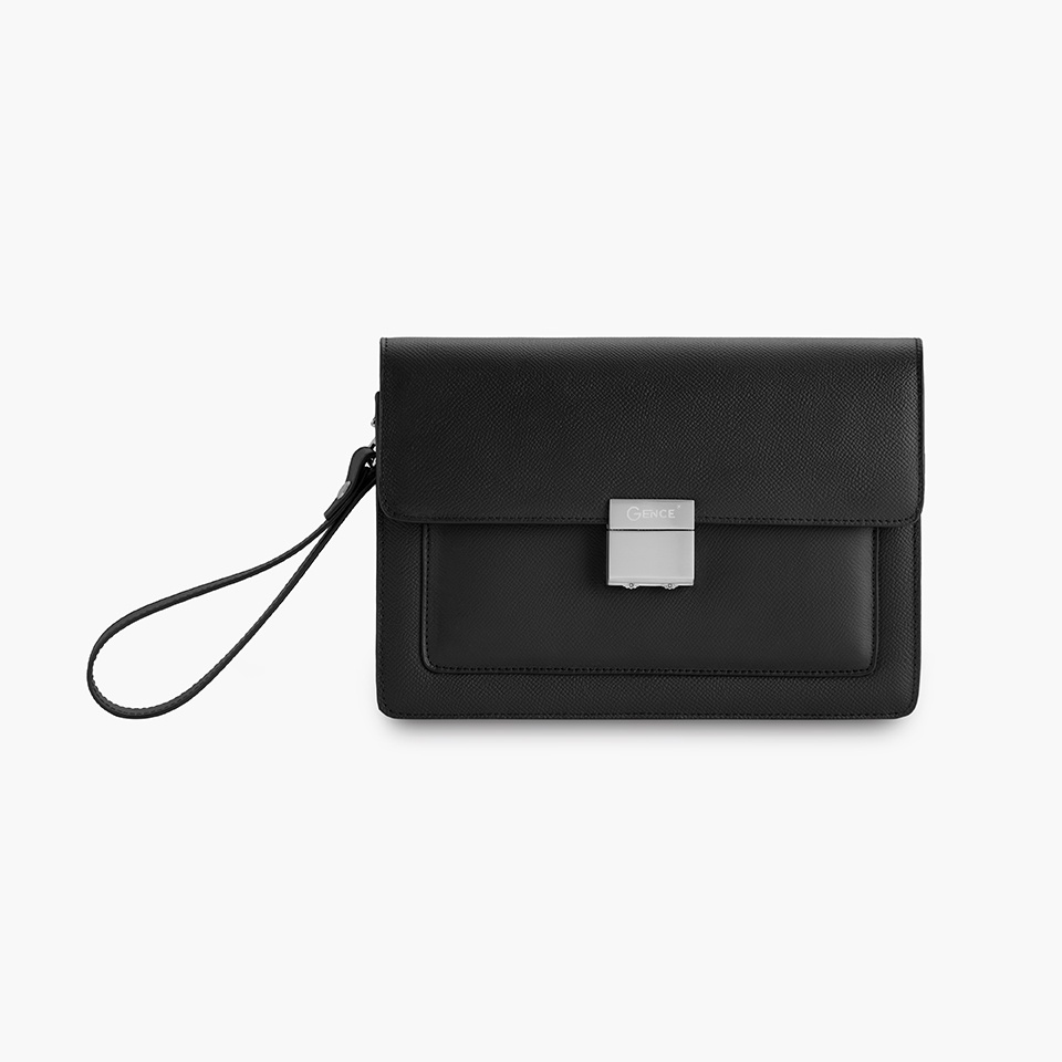Clutch Nam Khóa Số Cao Cấp Da Bò Epsom CK18 Màu Đen