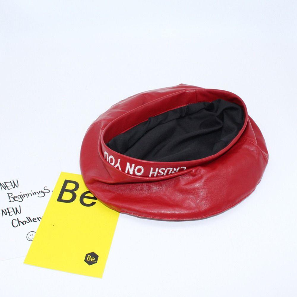Mũ Beret Da PU In Chữ Thời Trang Xuân Thu Dành Cho Nữ