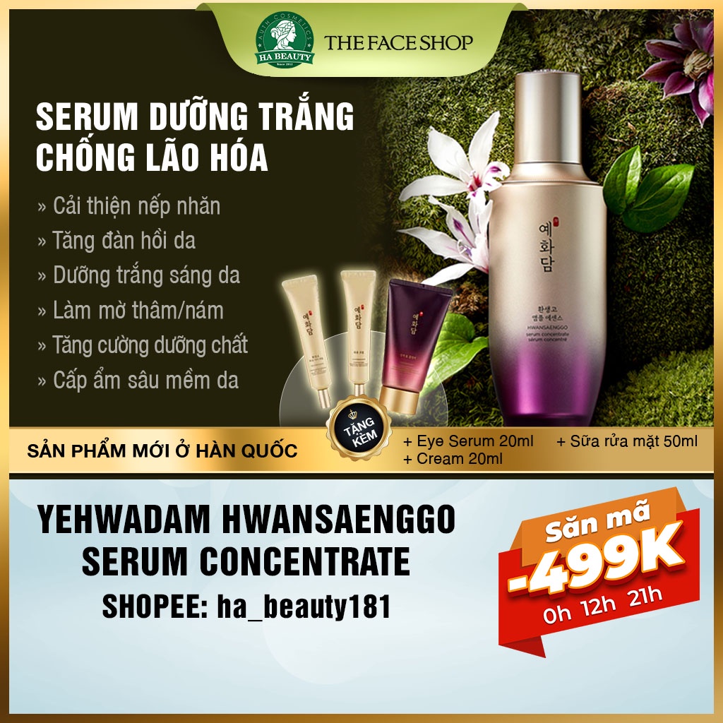 Tinh chất dưỡng sáng trắng cao cấp cải thiện nếp nhăn The Face Shop Yehwadam Hwansaenggo Serum Concentrate Special Set