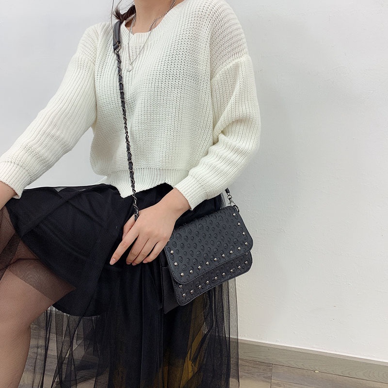 Túi Da pu Đeo Chéo Màu Đen Thời Trang Cho Nữ