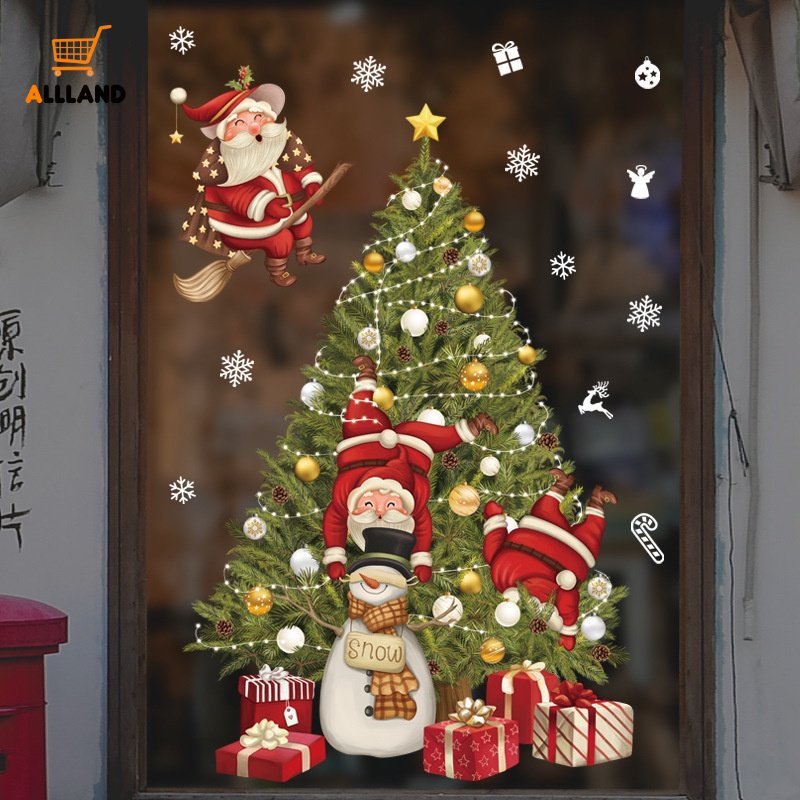 Sticker Dán Tường Hình Ông Già Noel Hoạt Hình / Cây Thông / Ván Trượt / Giáng Sinh / Năm Mới Trang Trí Nhà Cửa