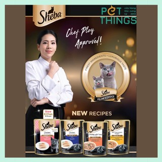 Sheba gói cho mèo 70g Pate thịt nấu kèm nước sốt cho mèo con, mèo trưởng thành