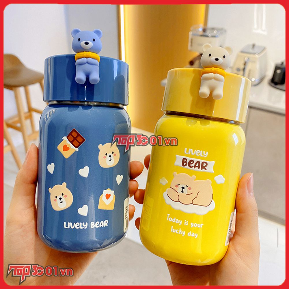 Protable 3d Hoạt Hình Gấu Giữ Nhiệt Bình Sữa Có Tay Cầm 300Ml Cách Nhiệt Cốc Hộ Gia Đình Với Trà Rò Rỉ Cốc Lọc Nhỏ Tươi cặp Đôi Cốc Nước
