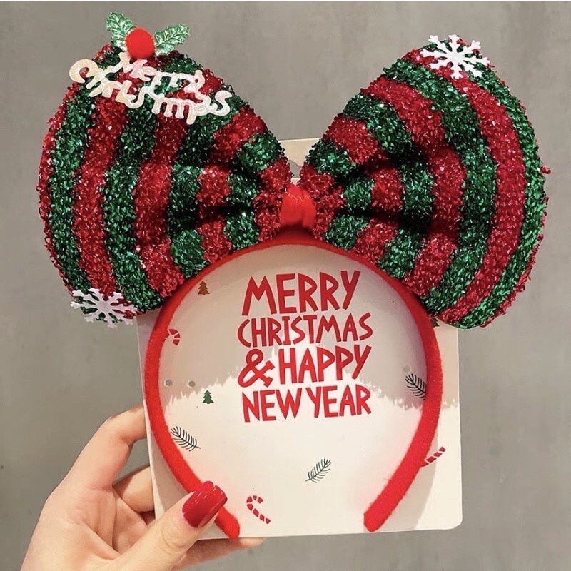Cài tóc băng đô Nơ to Noel phong cách Giáng Sinh dễ thương cho bạn gái