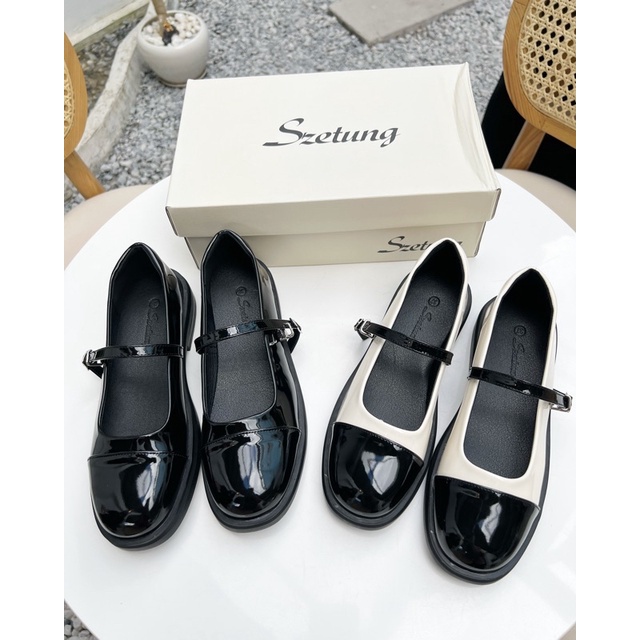 Giày bup bê nữ mary jane da bóng đế cao 3,5cm mã 004