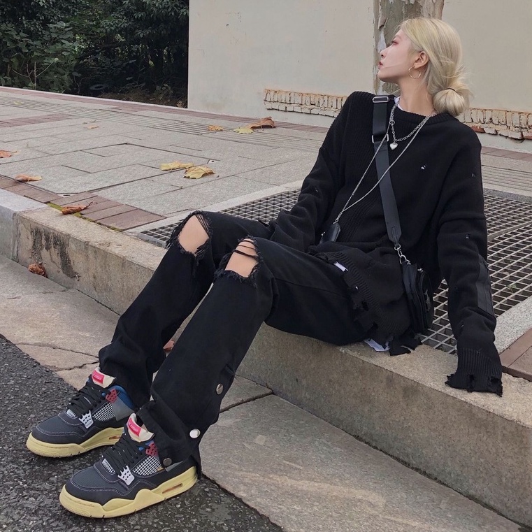 FOCUS Quần jean nam nữ vintage bigsize fashion đen quần bò nữ