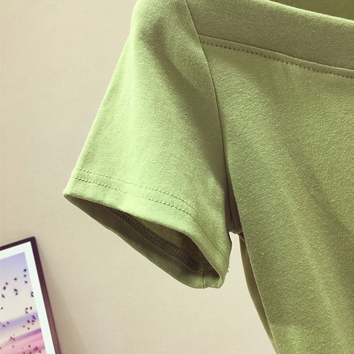 Áo Thun cotton Tay Ngắn Cổ Chữ V Màu Trơn Thời Trang Mùa Hè 2022 Cho Nữ