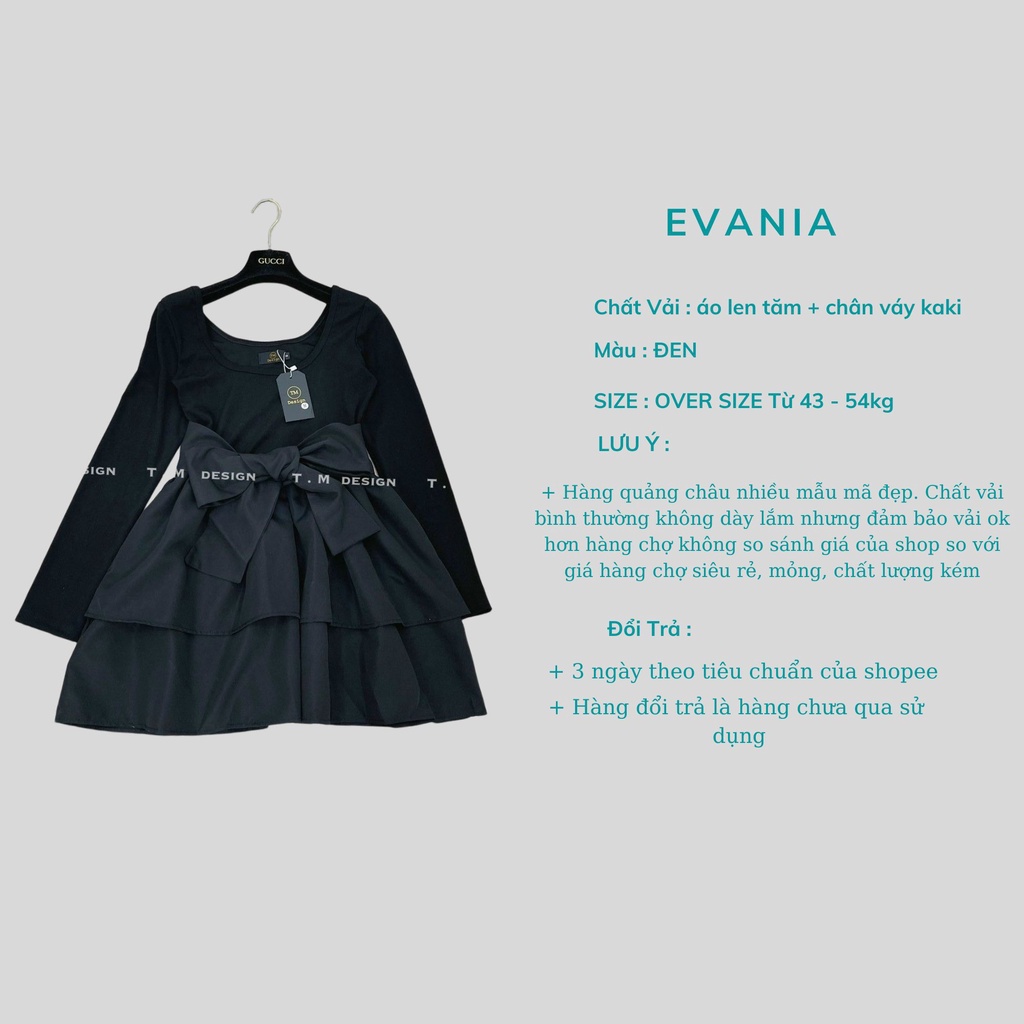 Set váy nữ EVANIA set váy tiểu thư dáng xòe thiết kế có nơ thắt eo sang chảnh, váy dự tiệc màu Đen MÃ B250