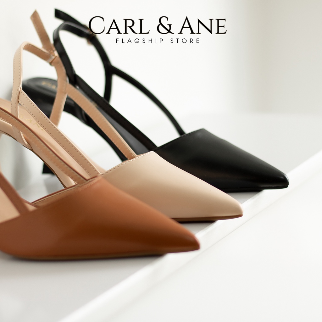 Carl & Ane - Giày cao gót nhọn bít mũi phối dây quai mảnh thời trang công sở cao màu nude - CL033