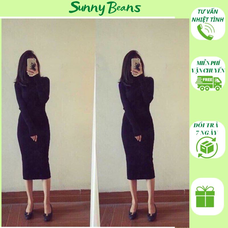 Váy len đầm len cổ lọ ôm body dáng dài
