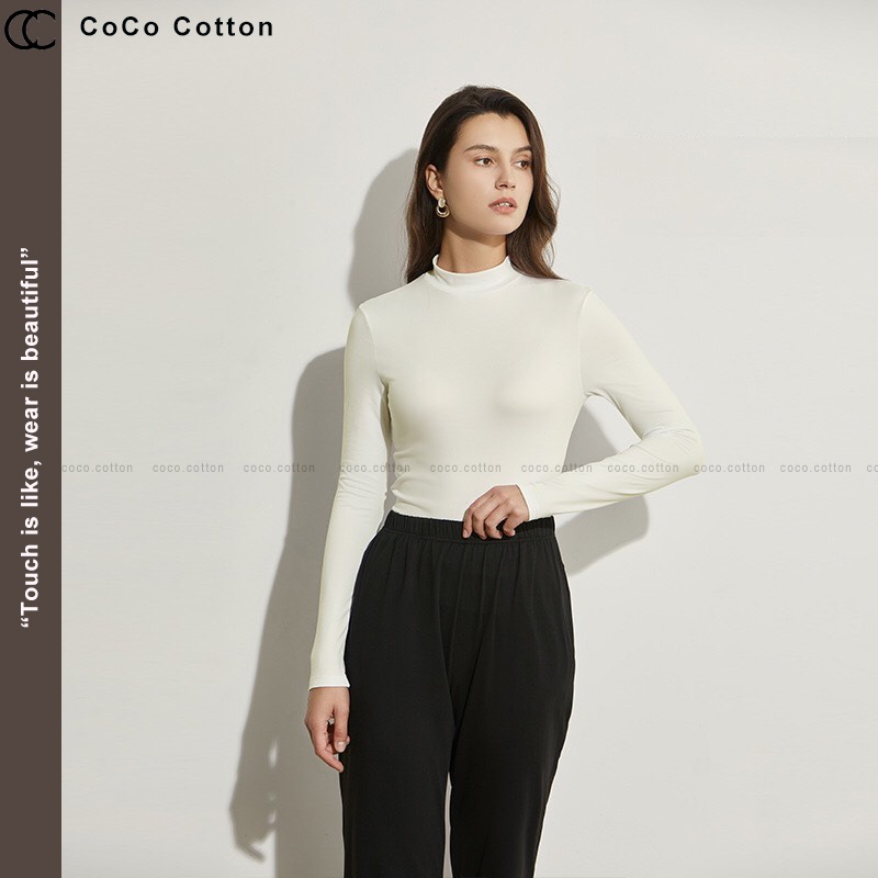 Áo giữ nhiệt nữ thun dài tay COCOCOTTON cao cấp CC02