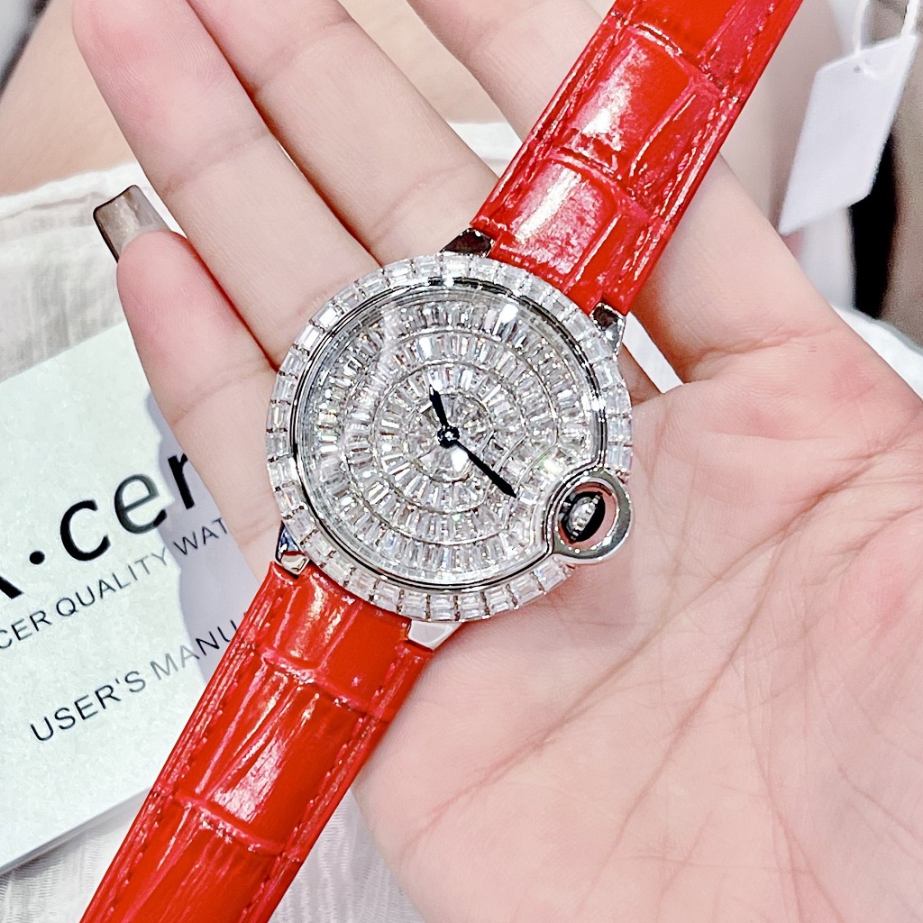 Đồng Hồ Nữ X-cer B0630 Dây Da Đỏ Silver 36mm