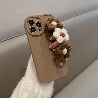Ốp Điện Thoại Mềm Nhám Màu Nâu Cà Phê Có Vòng Tay In Hoa Cho IPhone 6 6S 7 8 Plus X XR XS Max 11 12 13 14 Pro Max 14 Plus