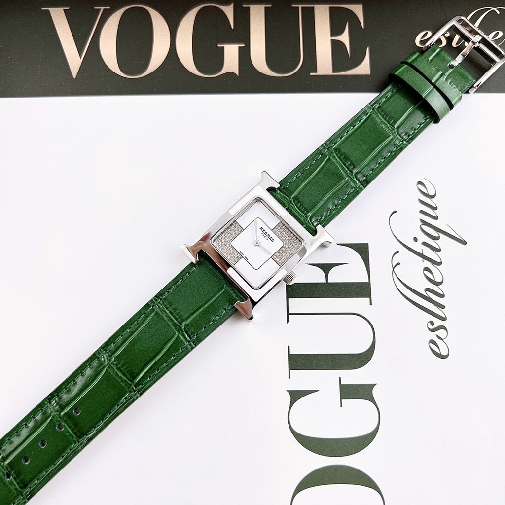 Đồng Hồ Nữ Heure H_Herme Carre Mặt Đính Đá , Máy Pin , Dây Da , Màu Đen/Trắng/Nâu, Size 26mm (1993watch)