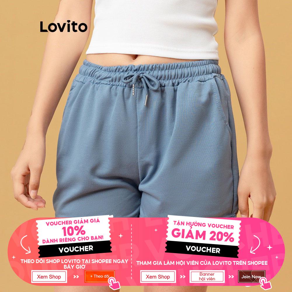 Quần short nữ Lovito L00242 lưng thun thiết kế rút dây thời trang năng động cho nữ nhiều màu sắc tùy chọn