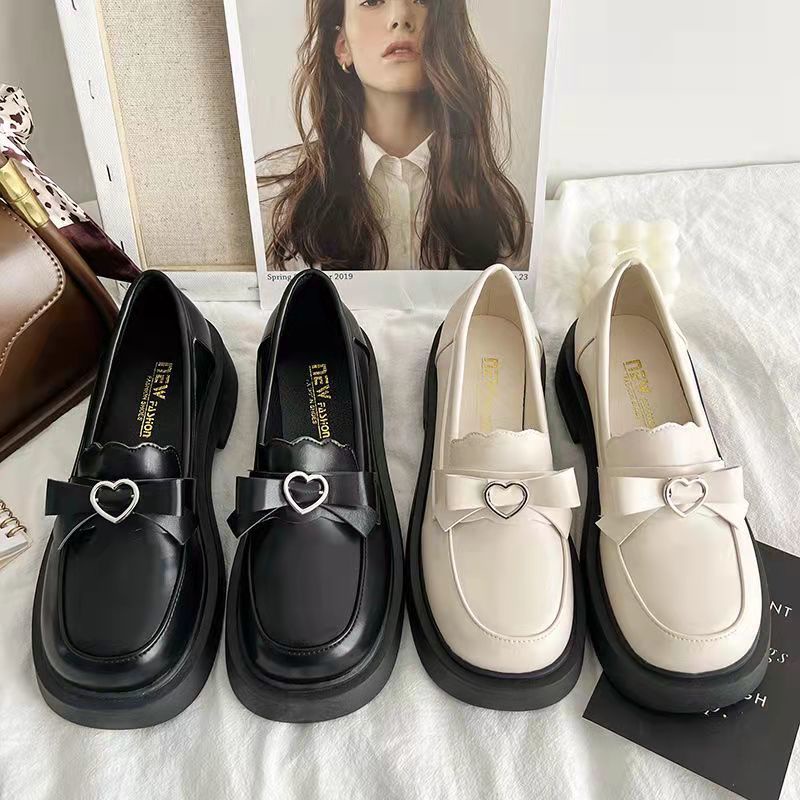 Giày búp bê Giày da nhỏ nơ bướm nữ mẫu mới 2022 phối váy đế dày