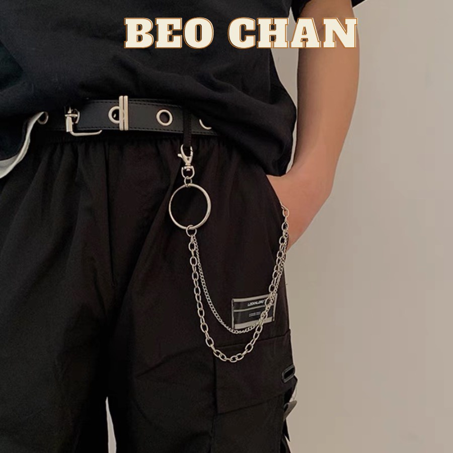 Thắt Lưng Da Nam Nữ Dây nịt CHAIN xích Beo Chan Thắt lưng nữ nam 2 hàng khoen Chain xích Thắt lưng dây xích treo quần