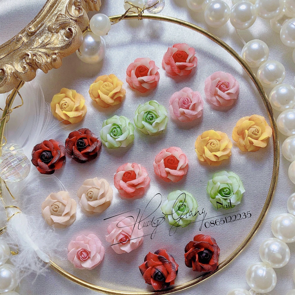 Hoa bột nail - hoa đính móng ( hoa hồng fom tay )