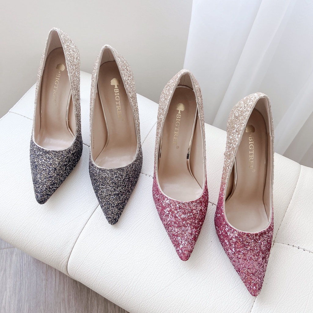 Giày Cao Gót Nữ Mũi Nhọn, Giày Cao Gót Nữ Đế Mảnh Cao 9P, Chất Liệu Ombre Lấp Lánh, Tôn Dáng- Dazzling Shoes-DA780