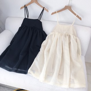 Đầm babydoll 2 dây 2 lớp phong cách Hàn Quốc