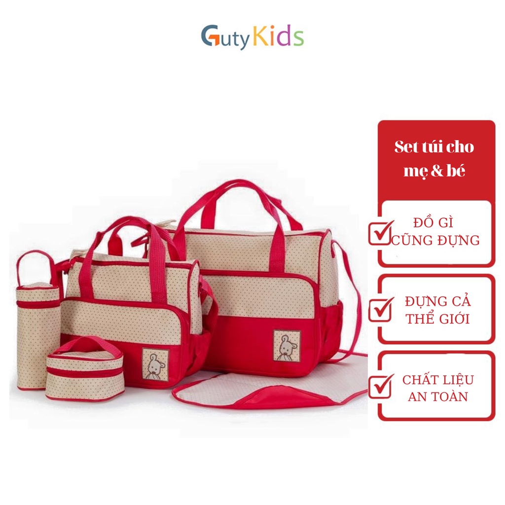 Set túi mẹ và bé 5 chi tiết Guty Kids thời trang tiện dụng